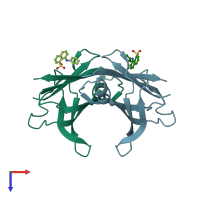 PDB entry 3cfn coloured by chain, top view.