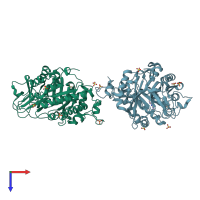 PDB entry 3ch9 coloured by chain, top view.