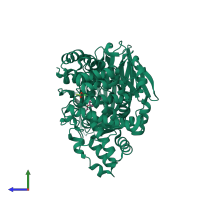 PDB entry 3cho coloured by chain, side view.