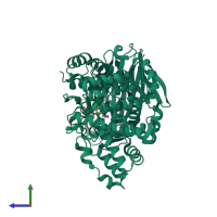 PDB entry 3chr coloured by chain, side view.