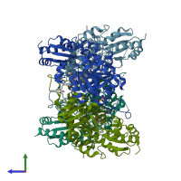 PDB entry 3cog coloured by chain, side view.
