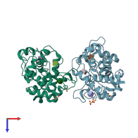 PDB entry 3cql coloured by chain, top view.