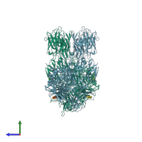 PDB entry 3cu7 coloured by chain, side view.