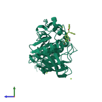 PDB entry 3cwe coloured by chain, side view.