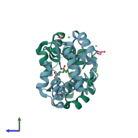 PDB entry 3cyz coloured by chain, side view.