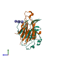 PDB entry 3czu coloured by chain, side view.