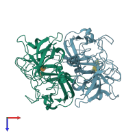 PDB entry 3d26 coloured by chain, top view.