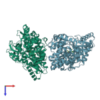 PDB entry 3d28 coloured by chain, top view.