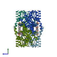 PDB entry 3d4n coloured by chain, side view.