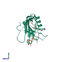 PDB entry 3d6t coloured by chain, side view.