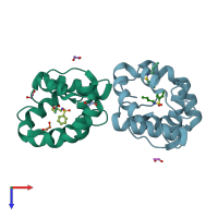 PDB entry 3d78 coloured by chain, top view.