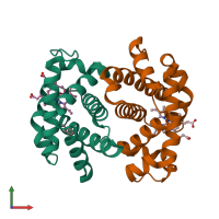 PDB entry 3d7o coloured by chain, front view.