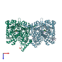 PDB entry 3dds coloured by chain, top view.