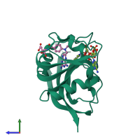 PDB entry 3dfr coloured by chain, side view.