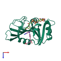 PDB entry 3dfr coloured by chain, top view.