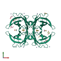 Homo tetrameric assembly 1 of PDB entry 3dgd coloured by chemically distinct molecules, front view.