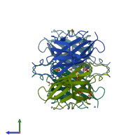 PDB entry 3dgd coloured by chain, side view.