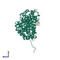 PDB entry 3djl coloured by chain, side view.
