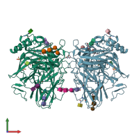 PDB entry 3dkh coloured by chain, front view.