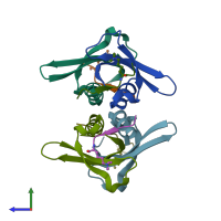 PDB entry 3dm1 coloured by chain, side view.
