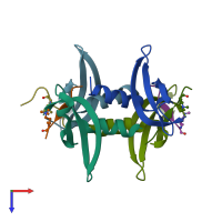 PDB entry 3dm1 coloured by chain, top view.