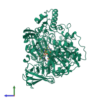 PDB entry 3dmr coloured by chain, side view.