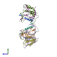 PDB entry 3dno coloured by chain, side view.