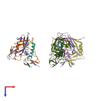 PDB entry 3dno coloured by chain, top view.