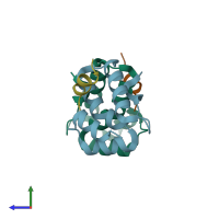 PDB entry 3ds3 coloured by chain, side view.