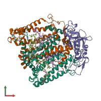 Hetero trimeric assembly 1 of PDB entry 3dtr coloured by chemically distinct molecules, front view.