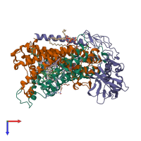 PDB entry 3dtr coloured by chain, top view.