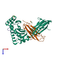 PDB entry 3dx8 coloured by chain, top view.