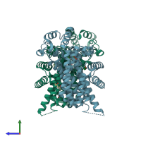 PDB entry 3dyg coloured by chain, side view.