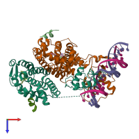 PDB entry 3e00 coloured by chain, top view.