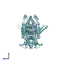 PDB entry 3e7i coloured by chain, side view.