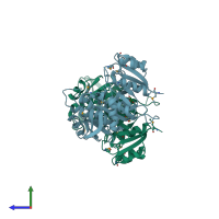 PDB entry 3eag coloured by chain, side view.