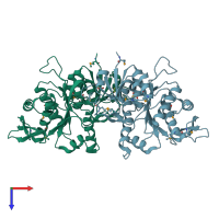 PDB entry 3eag coloured by chain, top view.