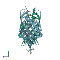 PDB entry 3ec9 coloured by chain, side view.