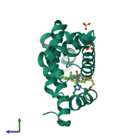 PDB entry 3ed9 coloured by chain, side view.