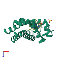 PDB entry 3ed9 coloured by chain, top view.