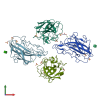 PDB entry 3eja coloured by chain, front view.