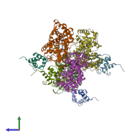 PDB entry 3ejd coloured by chain, side view.