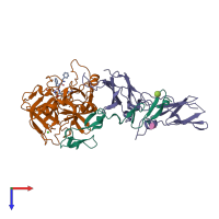 PDB entry 3ela coloured by chain, top view.