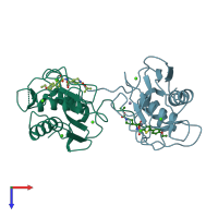 PDB entry 3elm coloured by chain, top view.