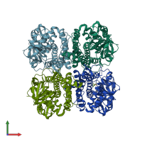 PDB entry 3eon coloured by chain, front view.