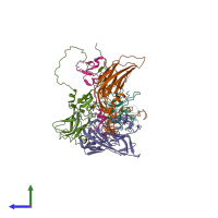 PDB entry 3epf coloured by chain, side view.