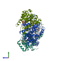 PDB entry 3ey4 coloured by chain, side view.