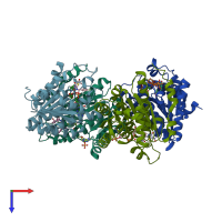 PDB entry 3ey4 coloured by chain, top view.