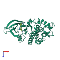 PDB entry 3ezv coloured by chain, top view.