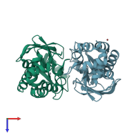 PDB entry 3f0p coloured by chain, top view.